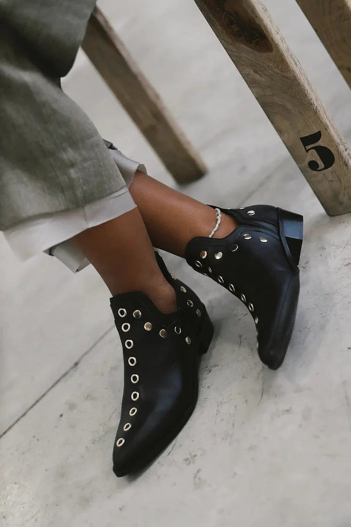  ROSE | STUDDED POINTED ANKLE BOOTS