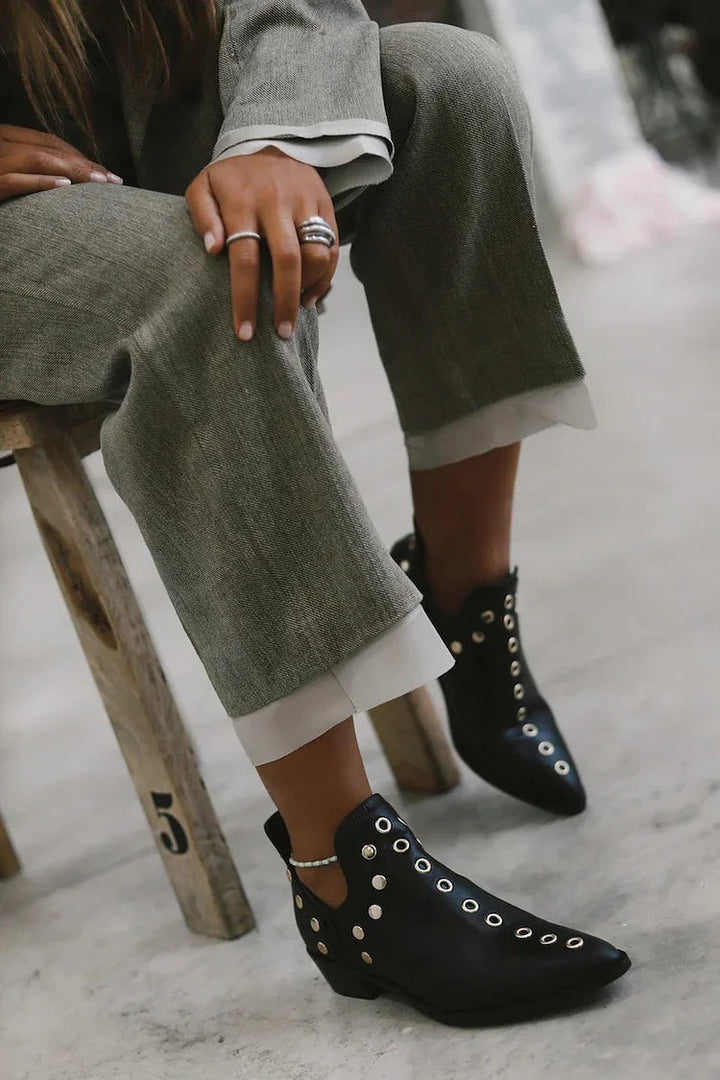  ROSE | STUDDED POINTED ANKLE BOOTS