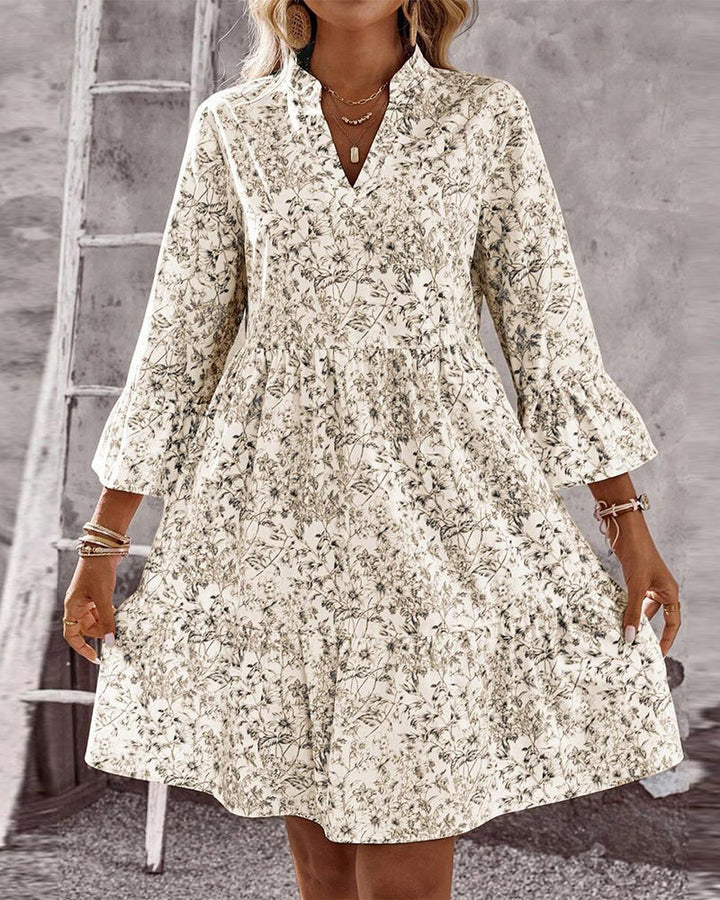 EILY™ - Dress with Stand Collar Floral Print A-Line
