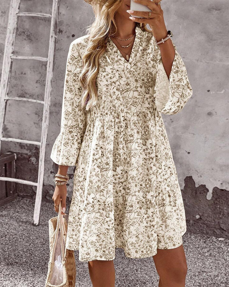 EILY™ - Dress with Stand Collar Floral Print A-Line