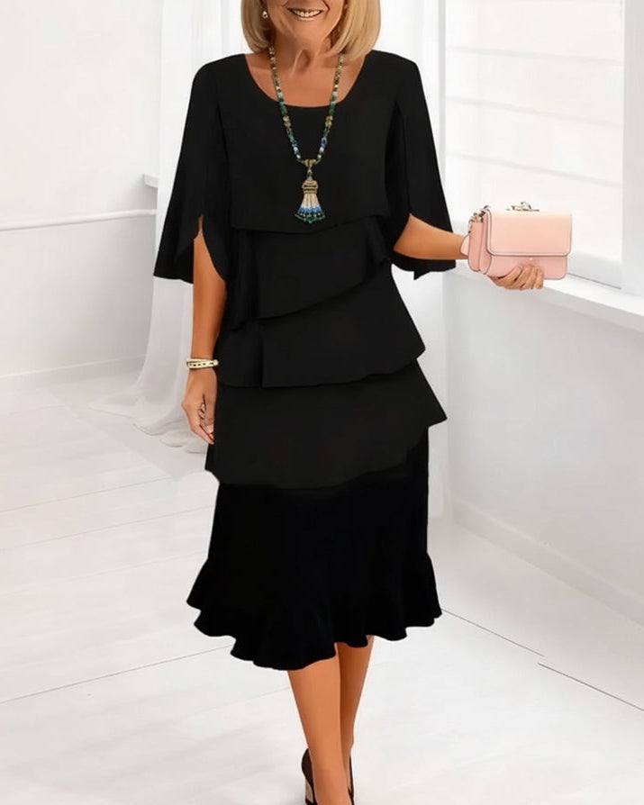 Elegant Round Neck Ruffled Dress