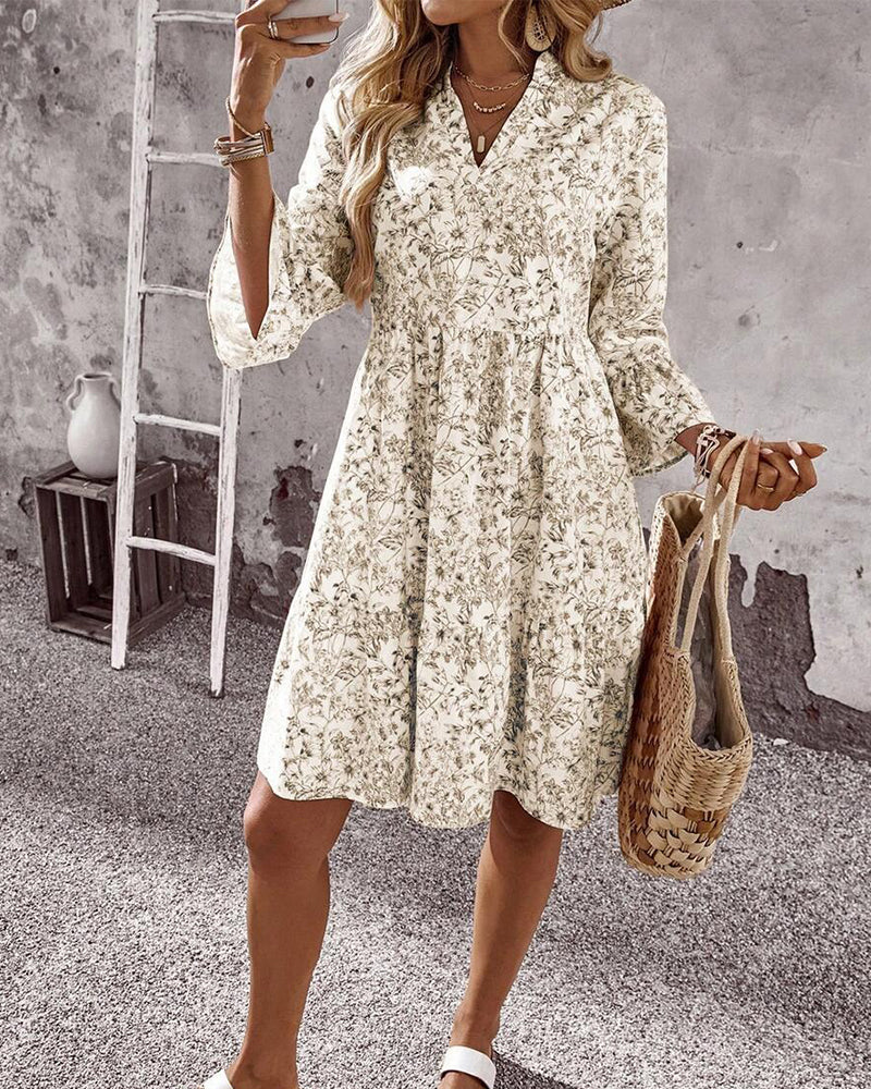 EILY™ - Dress with Stand Collar Floral Print A-Line