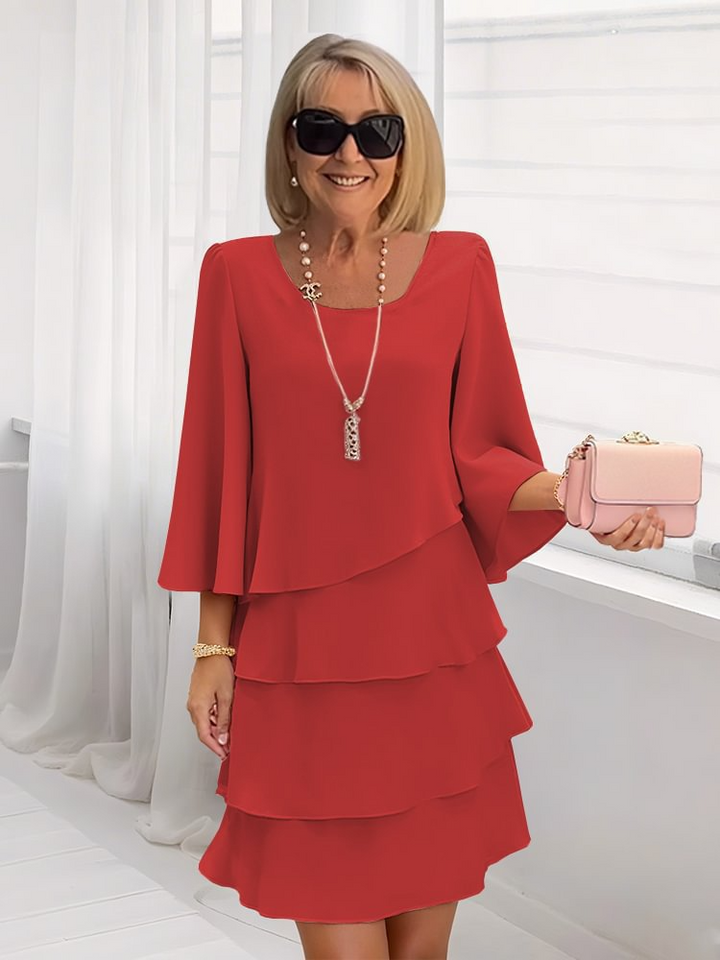 Elegant Round Neck Ruffled Dress