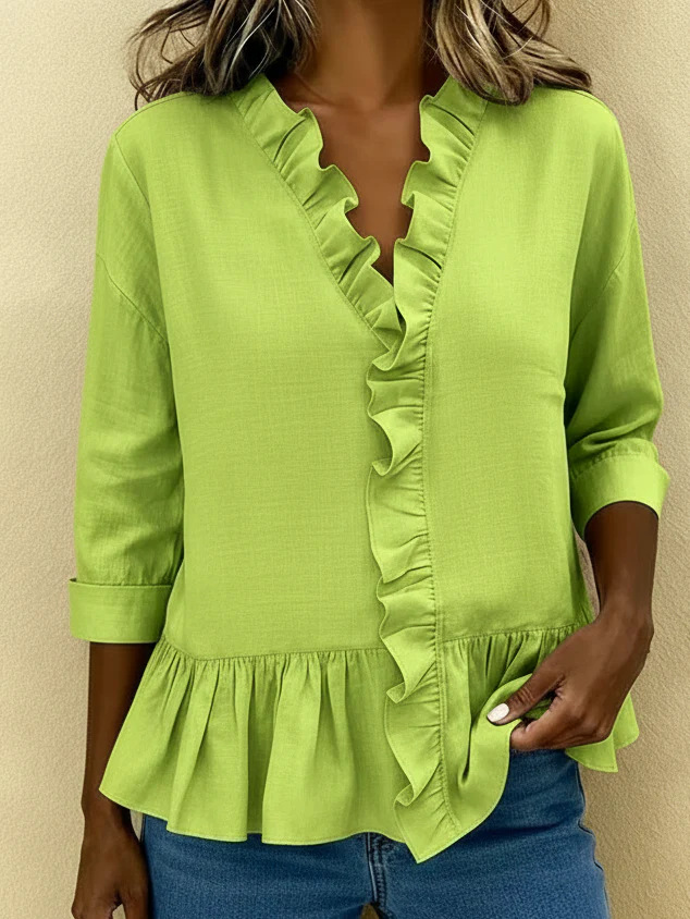 Ruffled Blouse V Neck Lace