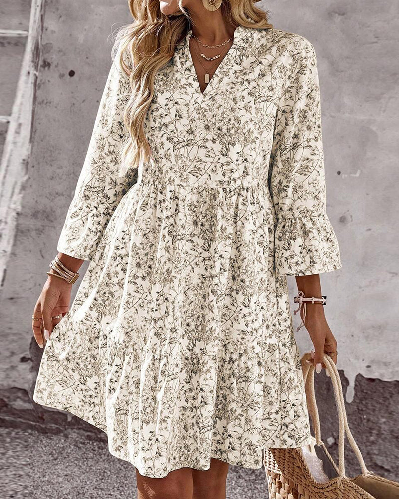 EILY™ - Dress with Stand Collar Floral Print A-Line
