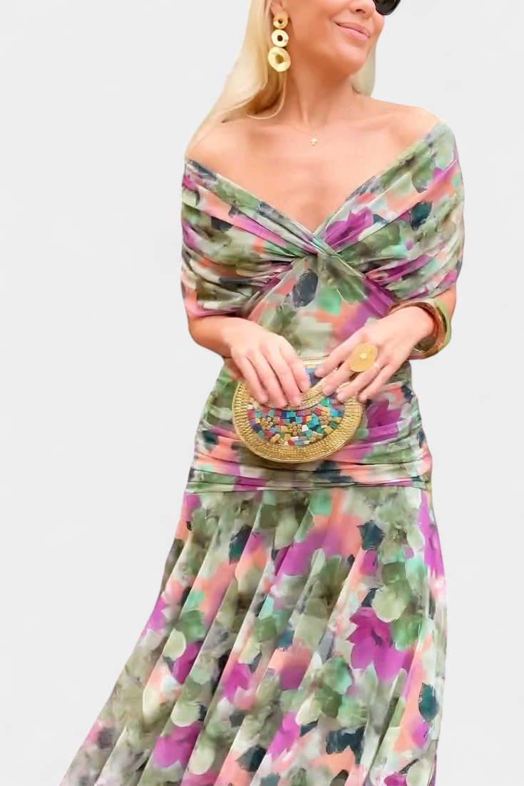 Isabella | Long Floral Dress with V-Neck